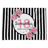 18e verjaardag zwarte witte strepen roze roze roze groot cadeauzakje (Voorkant)