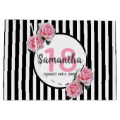 18e verjaardag zwarte witte strepen roze roze roze groot cadeauzakje (Achterkant)