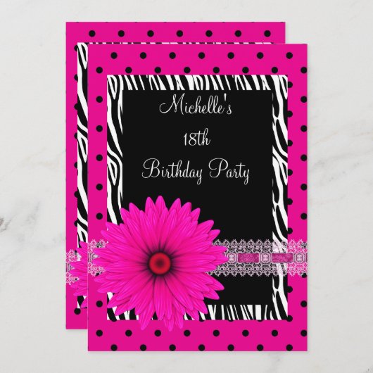 18e verjaardag zwarte witte Zebra roze vlekventila Kaart (Voorkant / Achterkant)