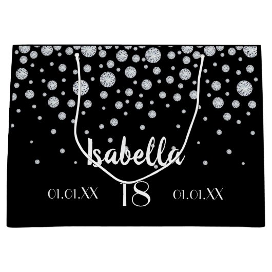 18e verjaardag zwarte zilverdiamanten groot cadeauzakje (Voorkant)