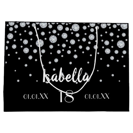 18e verjaardag zwarte zilverdiamanten groot cadeauzakje (Achterkant)