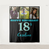 18e verjaardagsfeest, Blauwgroen Blue Glitter & 3 Wandkleed (Voorkant)