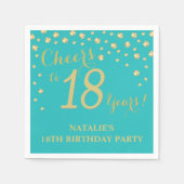 18e verjaardagsfeest Blauwgroen en gouden diamante Servet (Voorkant)