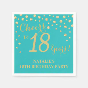 18e verjaardagsfeest Blauwgroen en gouden diamante Servet