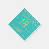 18e verjaardagsfeest Blauwgroen en gouden diamante Servet (Hoek)