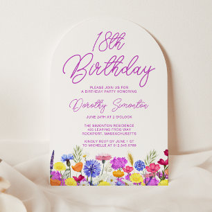 18e verjaardagsfeest Boho Paarse Wildflower Arch Kaart