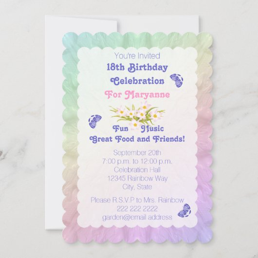 18e verjaardagsfeest Butterfly Garden Uitnodiging (Achterkant)