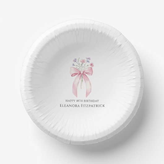 18e Verjaardagsfeest Custom Bow Wildflower Papieren Kommen (Voorkant)