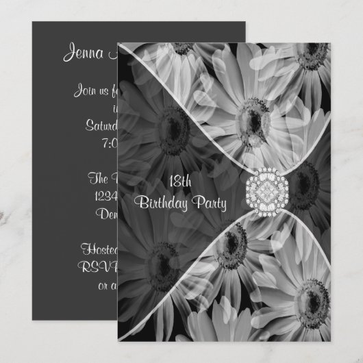 18e verjaardagsfeest Daisy Diamond Invitation Kaart (Voorkant / Achterkant)