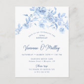 18e verjaardagsfeest Dusty Blue Roos Floral Uitnodiging Briefkaart (Voorkant)