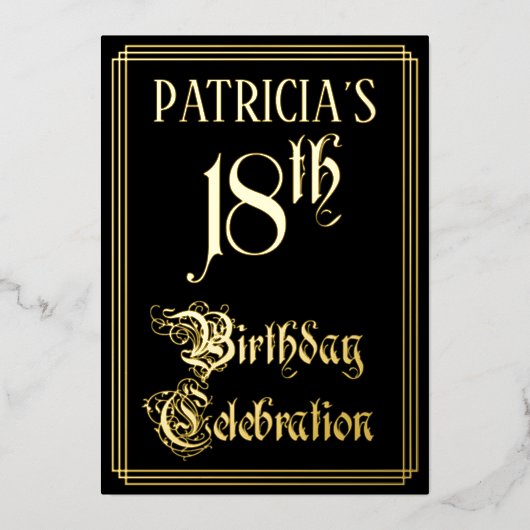 18e verjaardagsfeest — Fantasie schrift en eigen n Folie Uitnodiging (Voorkant)