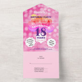 18e Verjaardagsfeest Glam Sparkle Glitz Pink All In One Uitnodiging (Binnen)