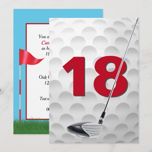18e verjaardagsfeest golfthema kaart (Voorkant / Achterkant)