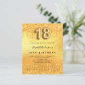 18e verjaardagsfeest gouden glitter uitnodiging (Staand voorkant)