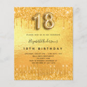 18e verjaardagsfeest gouden glitter uitnodiging (Voorkant)