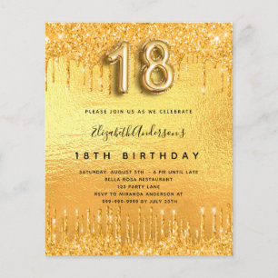 18e verjaardagsfeest gouden glitter uitnodiging