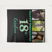 18e Verjaardagsfeest, Green Glitter & 3 foto's Wandkleed (Voorkant (horizontaal))