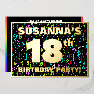 18e Verjaardagsfeest — Leuke, Kleurrijke Muzieksym Folie Uitnodiging
