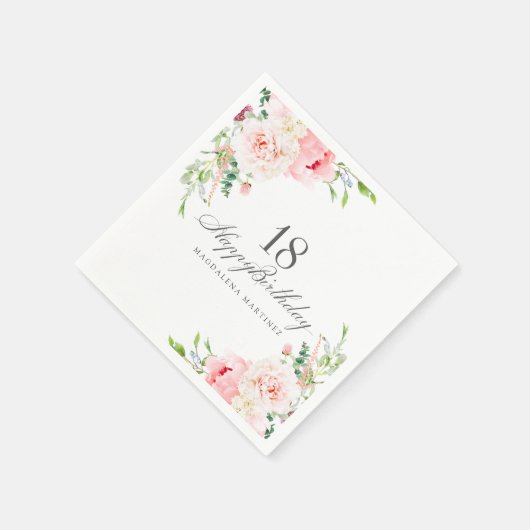 18e Verjaardagsfeest Levert Roze Bloemen Custom Servet (Hoek)