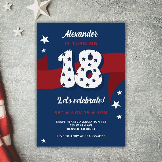 18e Verjaardagsfeest Mannen Patriottische Rood Wit Kaart