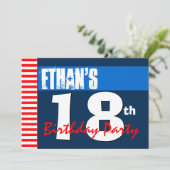 18e Verjaardagsfeest Modern Rood Wit Blauw 2B2A Kaart (Staand voorkant)