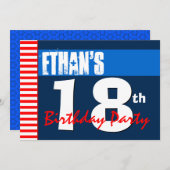 18e Verjaardagsfeest Modern Rood Wit Blauw 2B2A Kaart (Voorkant / Achterkant)