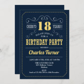 18e Verjaardagsfeest - Navy Goud Kaart (Voorkant / Achterkant)