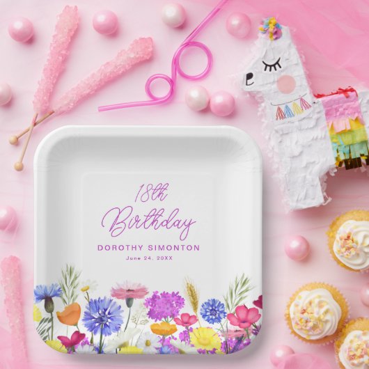 18e verjaardagsfeest Paarse Wildflower Custom Papieren Bordje (Feest)