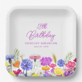 18e verjaardagsfeest Paarse Wildflower Custom Papieren Bordje (Voorkant)