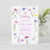 18e Verjaardagsfeest Paarse Wildflower Meadow Kaart (Staand voorkant)