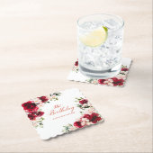 18e Verjaardagsfeest Rood Roze Bloemen Custom Kartonnen Onderzetters (Insitu)