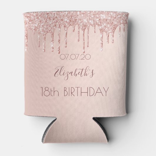 18e verjaardagsfeest roos gouden roze druppels blikjeskoeler (Voorkant)