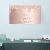 18e verjaardagsfeest roos gouden roze druppels spandoek (Beurs)