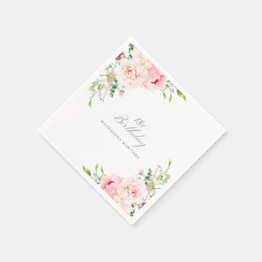 18e Verjaardagsfeest Roze Bloemen Custom Cocktail Servet (Hoek)