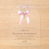 18e Verjaardagsfeest Roze Bow Wildflower Arch Acryl Uitnodigingen (Voorkant)