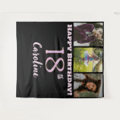 18e verjaardagsfeest, Roze Glitters & 3 foto's Wandkleed (Voorkant (horizontaal))