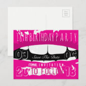 18e verjaardagsfeest Save the Date Hot Pink Lips Aankondigingskaart (Voorkant / Achterkant)