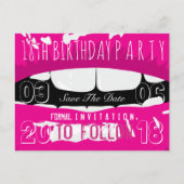 18e verjaardagsfeest Save the Date Hot Pink Lips Aankondigingskaart (Voorkant)