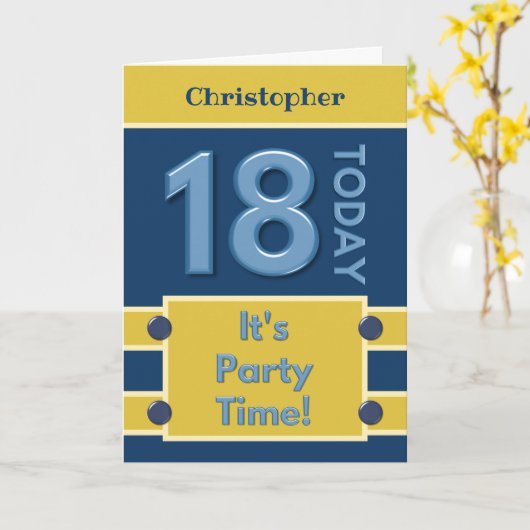 18e Verjaardagsfeest Tijd marine en goud Kaart (Gele Bloem)