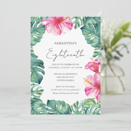 18e Verjaardagsfeest Tropisch Aloha Thema Kaart (Staand voorkant)