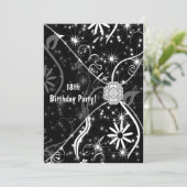 18e verjaardagsfeest uitnodiging Black Jewel 18e (Staand voorkant)