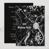 18e verjaardagsfeest uitnodiging Black Jewel 18e (Voorkant / Achterkant)