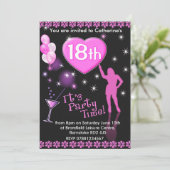 18e verjaardagsfeest uitnodiging - Cocktail Glass (Staand voorkant)