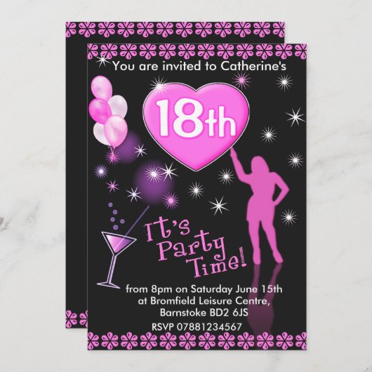 18e verjaardagsfeest uitnodiging - Cocktail Glass (Voorkant / Achterkant)