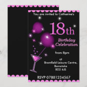 18e verjaardagsfeest uitnodiging - Cocktail Glass (Voorkant / Achterkant)