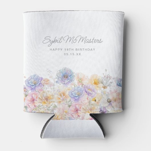 18e Verjaardagsfeest Waterverf Bloemen Custom Blikjeskoeler (Voorkant)