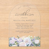 18e Verjaardagsfeest Witte Blauwe Bloemenboog Acryl Uitnodigingen (Voorkant)