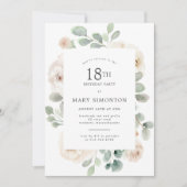 18e Verjaardagsfeest Witte Roos Bloemen Kaart (Voorkant)