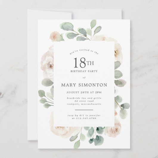 18e Verjaardagsfeest Witte Roos Bloemen Kaart (Voorkant)