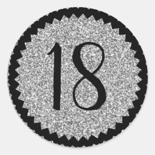 18e Verjaardagsfeest Zilveren Glitter Ronde Sticker